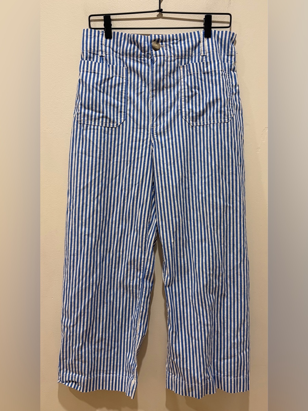 Maeve The Colette Cropped Linen Blue & White Striped Pants - Women’s Size 31